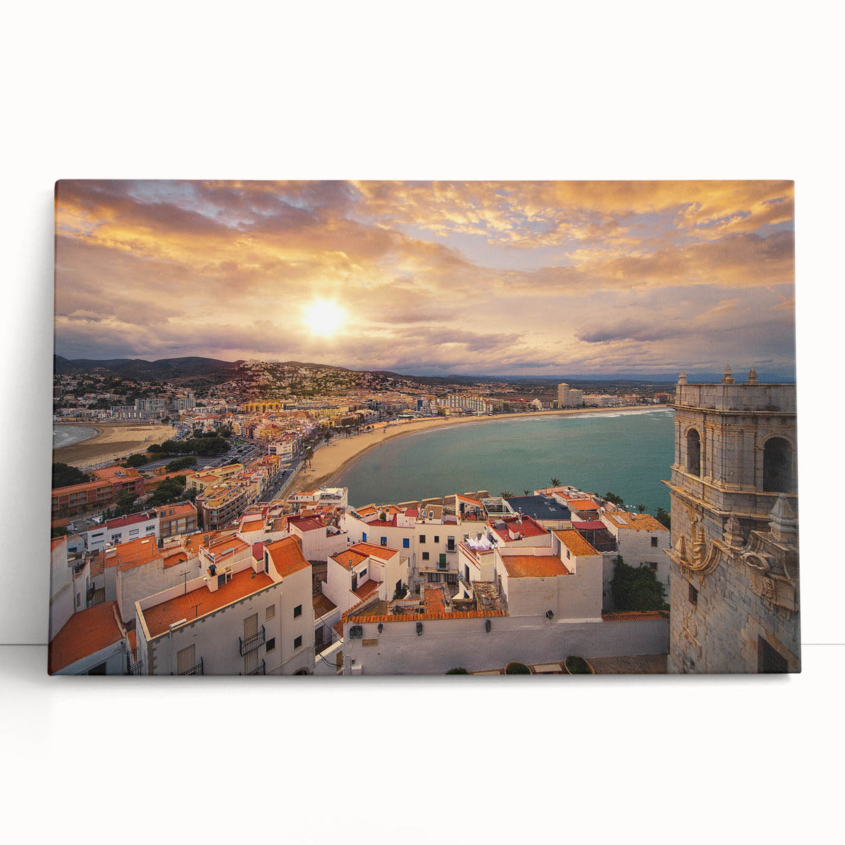 Black and white stretched canvas print of Valencia scenery, ideal for kitchen wall art or bedroom ambiance.