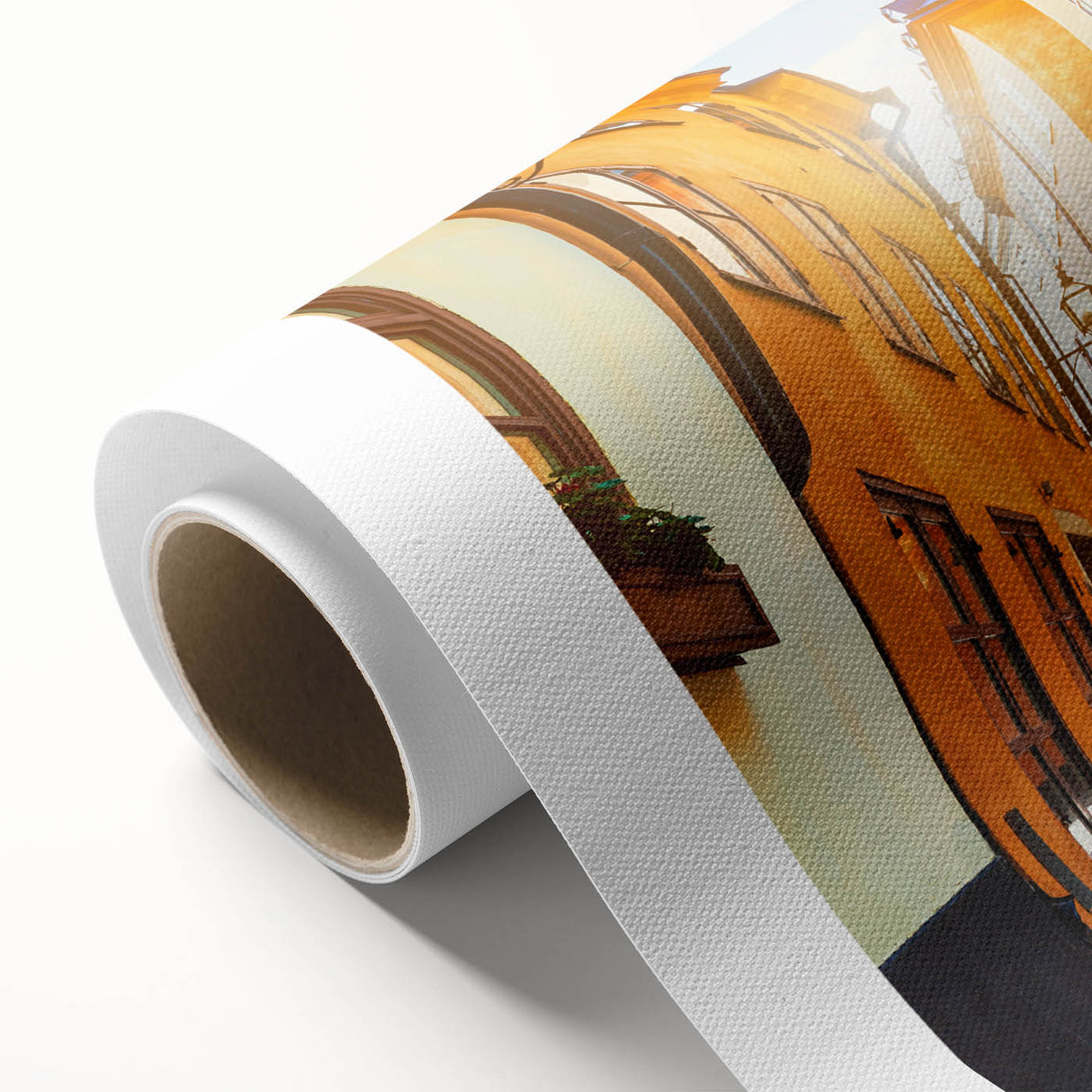 Art deco poster of Stockholm scenery in pastel shades on rolled canvas, ideal for nursery wall art.