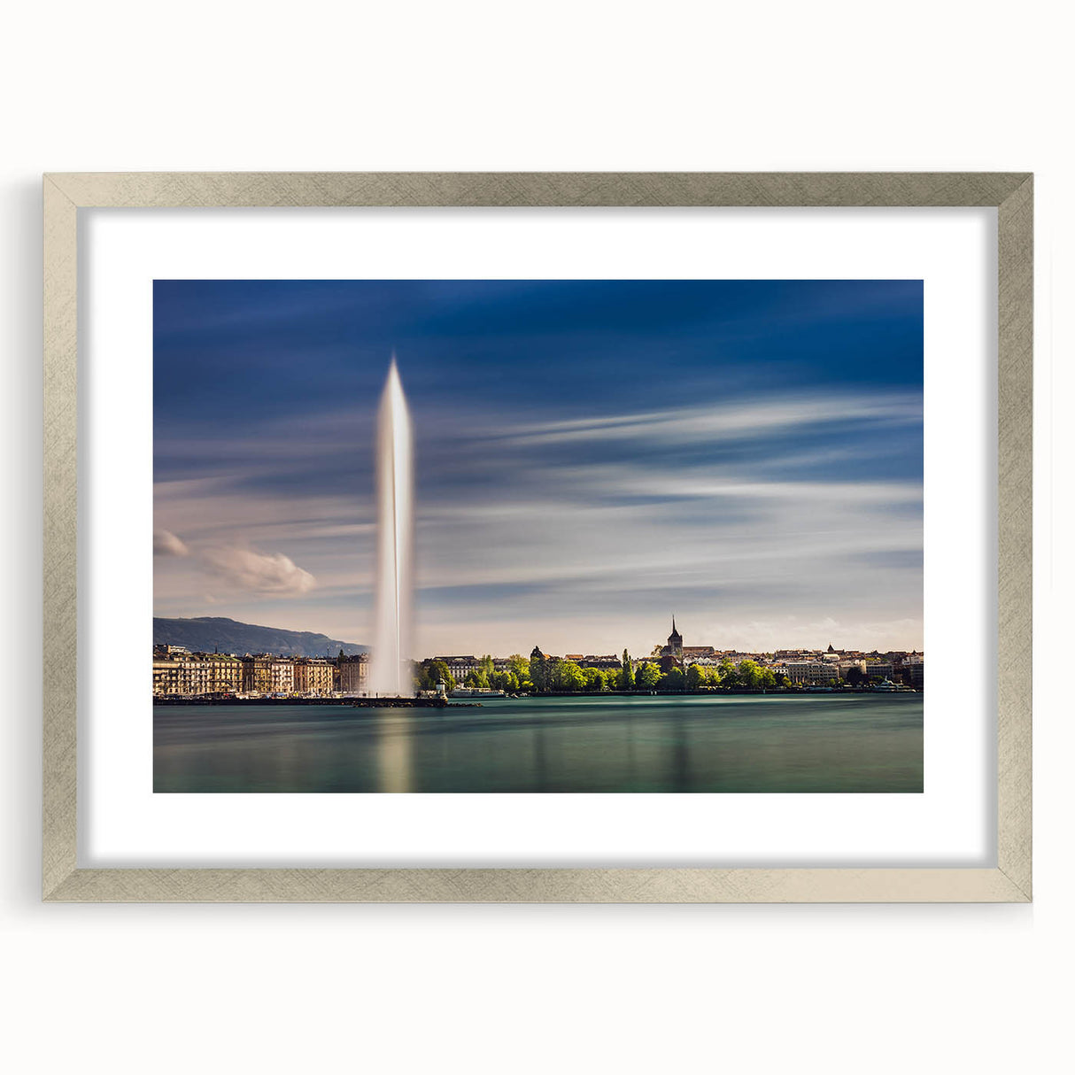 Textured abstract art print of Geneva scenery in muted earth tones on a framed canvas, ideal for bedroom art.