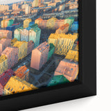 Extra large framed canvas featuring a textured depiction of a colorful Ukrainian village, ideal for living room decor.