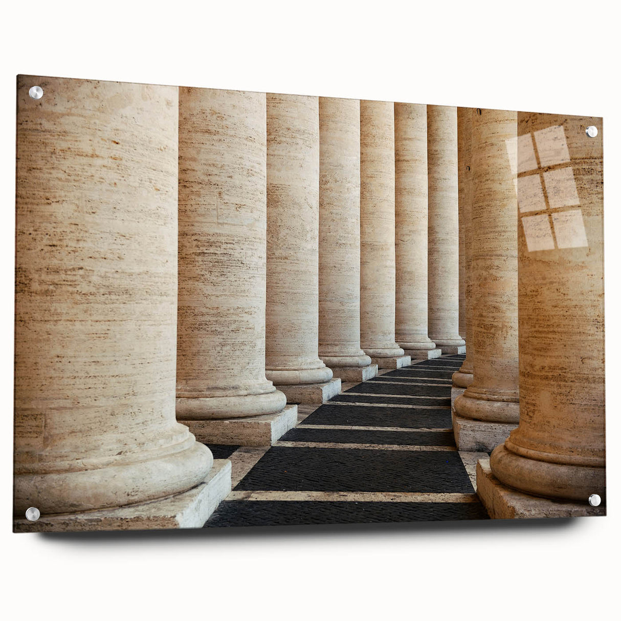 Acrylic glass print of the Vatican scenery in muted earth tones, suitable for dining room decor.