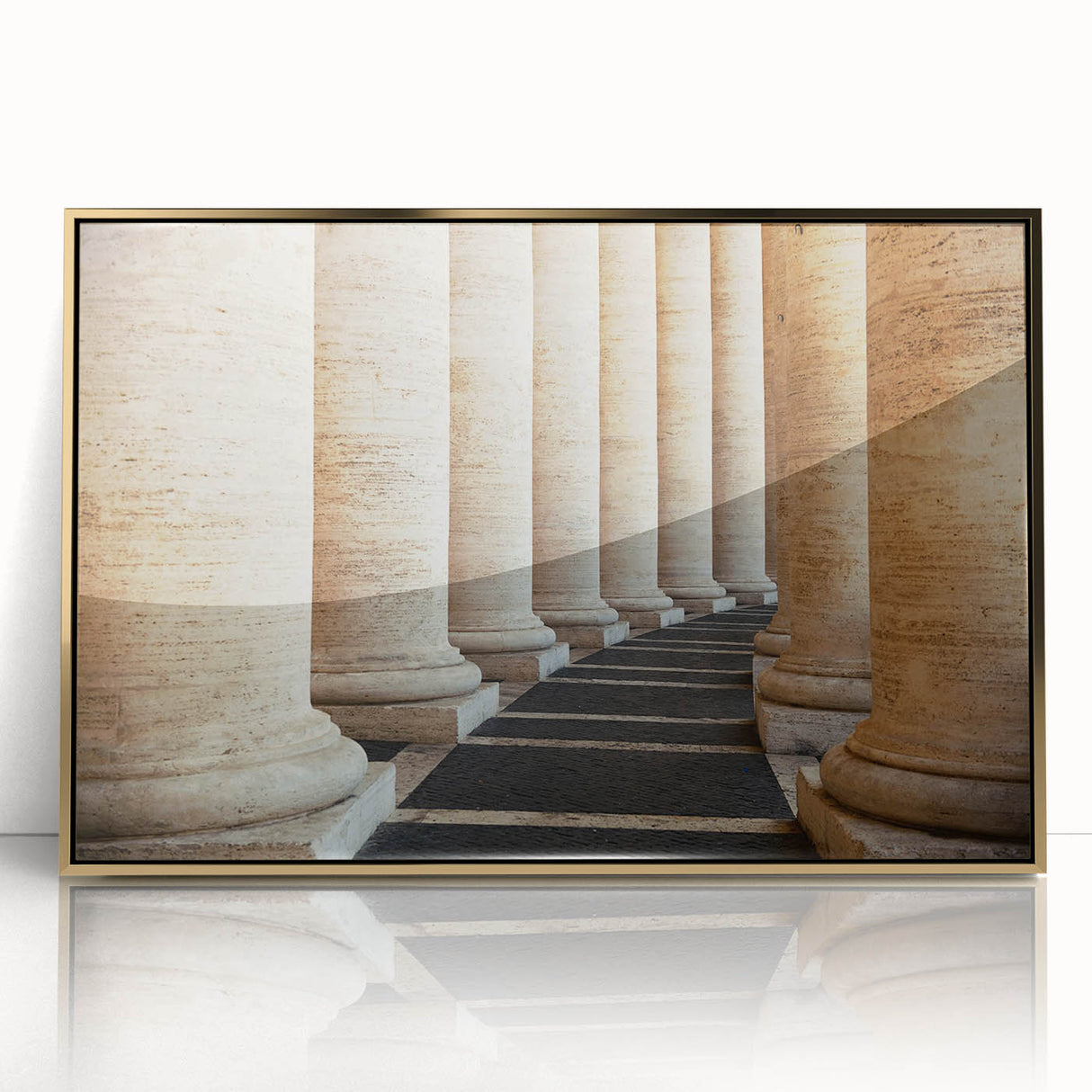 Acrylic print of the Vatican scenery in gold frame, featuring mid-century modernist style.