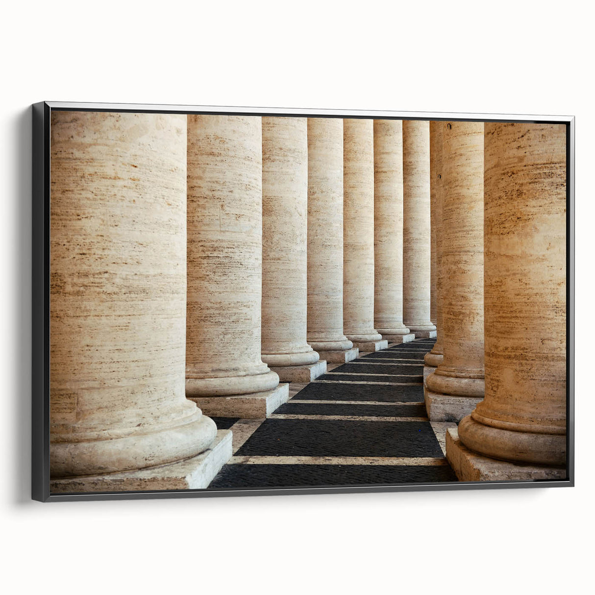 Black and white framed canvas of the Vatican landscape, featuring vintage poster art style, ideal for bedroom decor.
