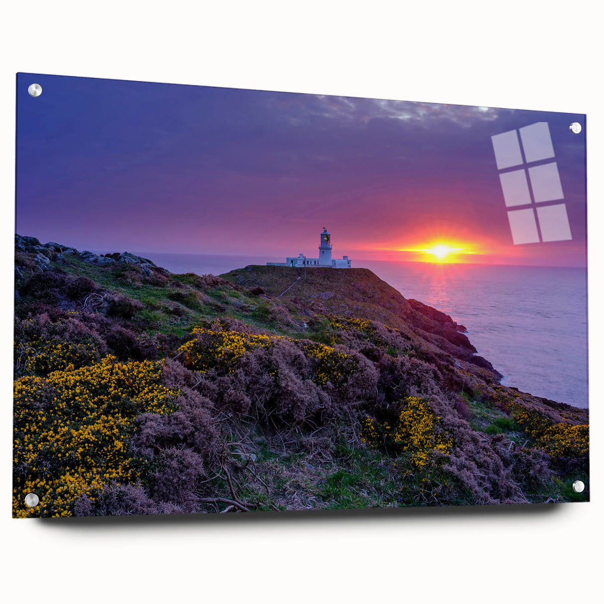Acrylic print of a Welsh landscape in muted earth tones, ideal for dining room decor.