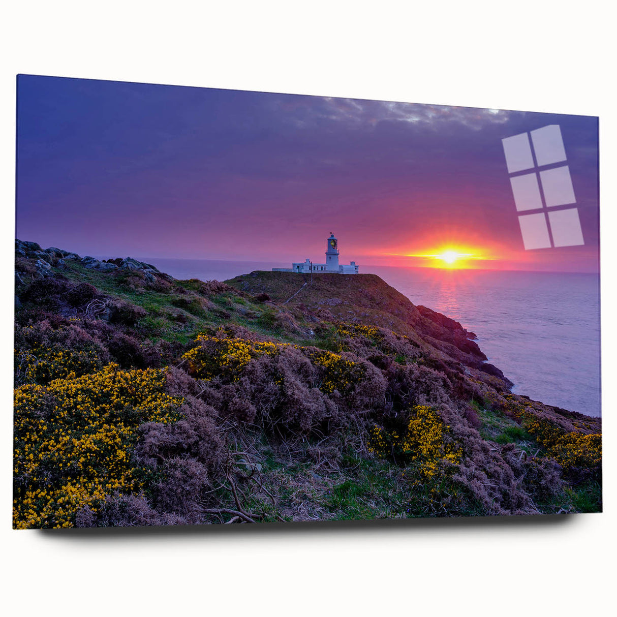 Large abstract wall art featuring a serene Welsh landscape in muted green and blue tones.