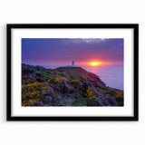 Extra large abstract art print of a colorful, textured Welsh landscape on framed black mat, ideal for living room decor.