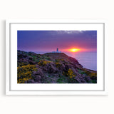 Abstract art print of a European Welsh landscape in muted earth tones, framed with a white mat.