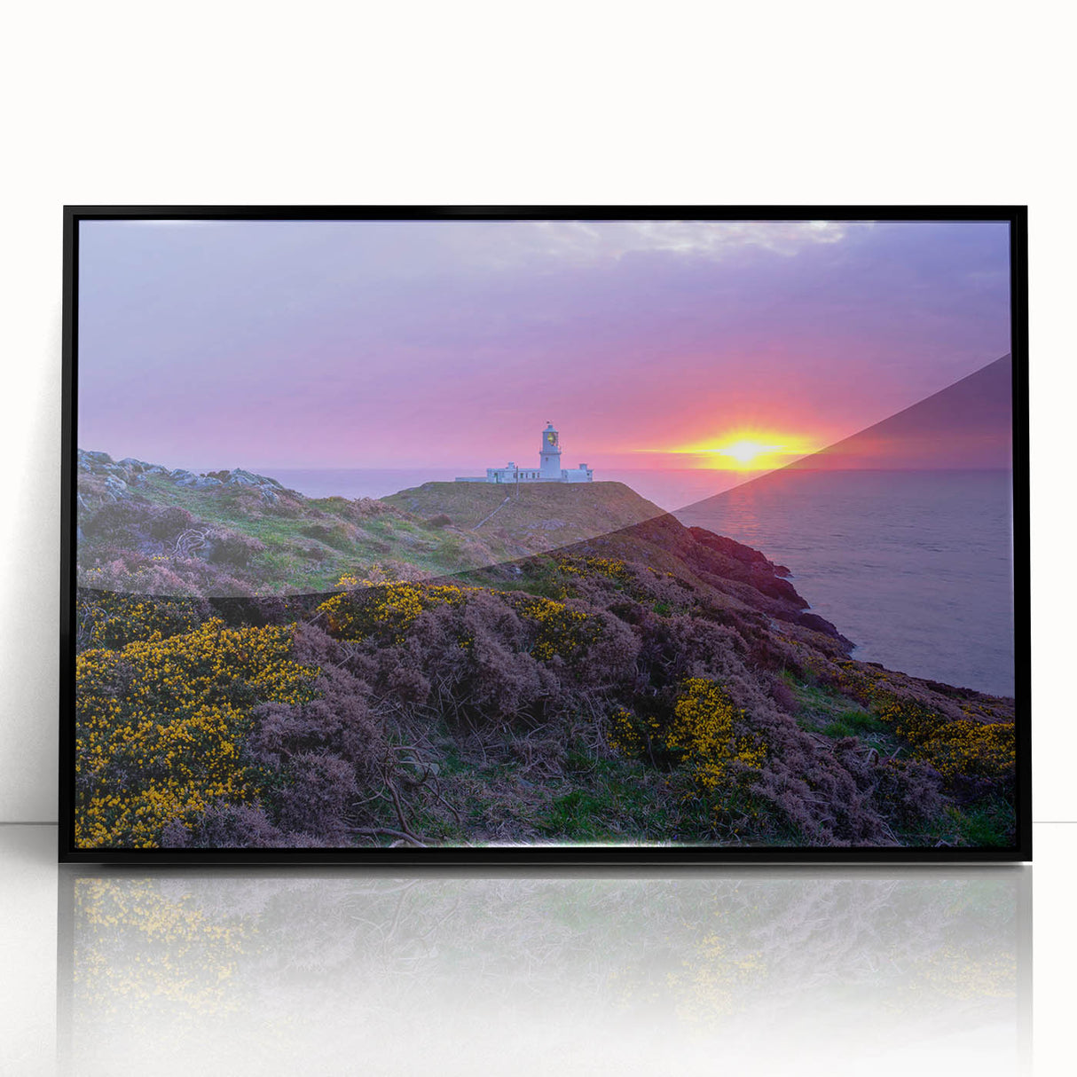 Large abstract wall art depicting a Welsh landscape in muted earth tones, framed in black acrylic.