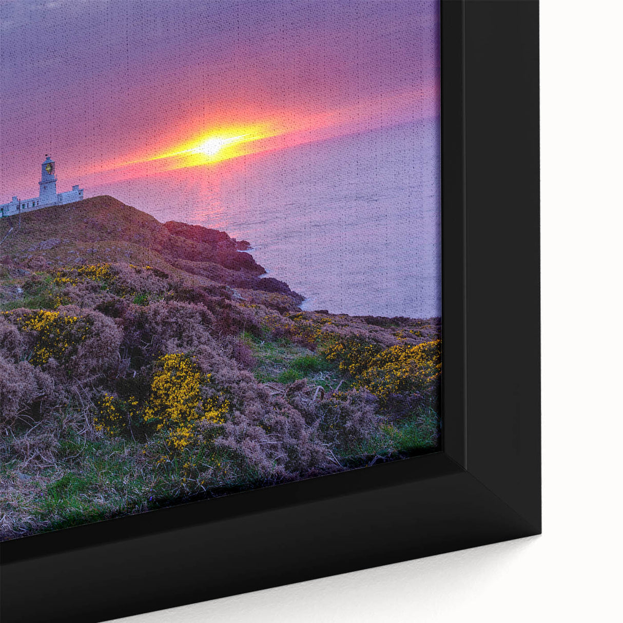 Extra large framed canvas featuring a textured depiction of a Welsh landscape in black with colorful accents.