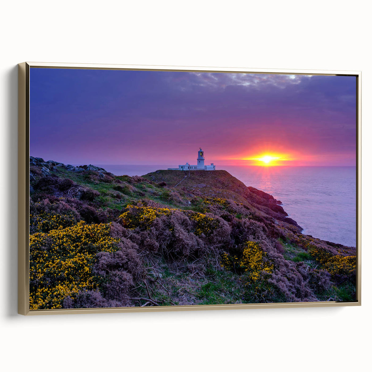 Framed canvas featuring a vintage-style landscape painting of the Welsh countryside, ideal for bedroom wall art.