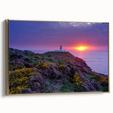 Framed canvas featuring a vintage-style landscape painting of the Welsh countryside, ideal for bedroom wall art.
