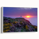 Vintage poster art of a scenic Wales landscape in vibrant colors on a framed canvas, ideal for living room decor.