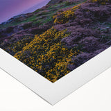 Art deco poster of a scenic Wales landscape in muted green and blue tones on rolled canvas.