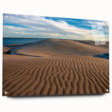 Acrylic print of Baja California scenery with soft blue and sandy hues, ideal for bedroom or dining room decor.
