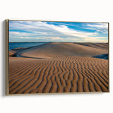 Framed canvas of Baja California landscape with muted gold and black tones, ideal for bedroom wall art.
