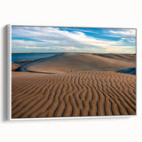 Vintage poster art of Baja California scenery in vibrant colors on a framed canvas, suited for living room decor.