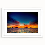 Abstract art print of Cabo San Lucas scenery in muted blue and white tones, framed with a white mat.