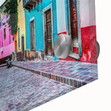 Large abstract wall art of Guanajuato, Mexico, in vibrant colors on acrylic glass, perfect for dining room ambiance.