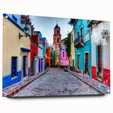 Acrylic print of Guanajuato, Mexico, featuring colorful buildings in a large abstract style.