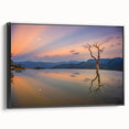 Black and white framed canvas of Oaxaca landscape in vintage poster style, ideal for bedroom decor.