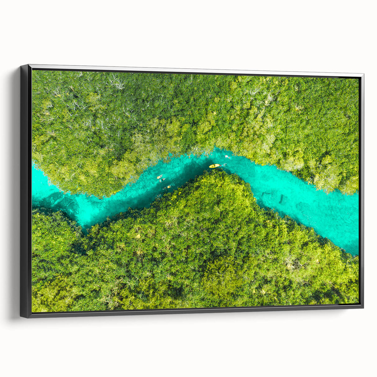 Black and white framed canvas of Quintana Roo landscape, featuring vintage poster art style, suitable for bedroom decor.
