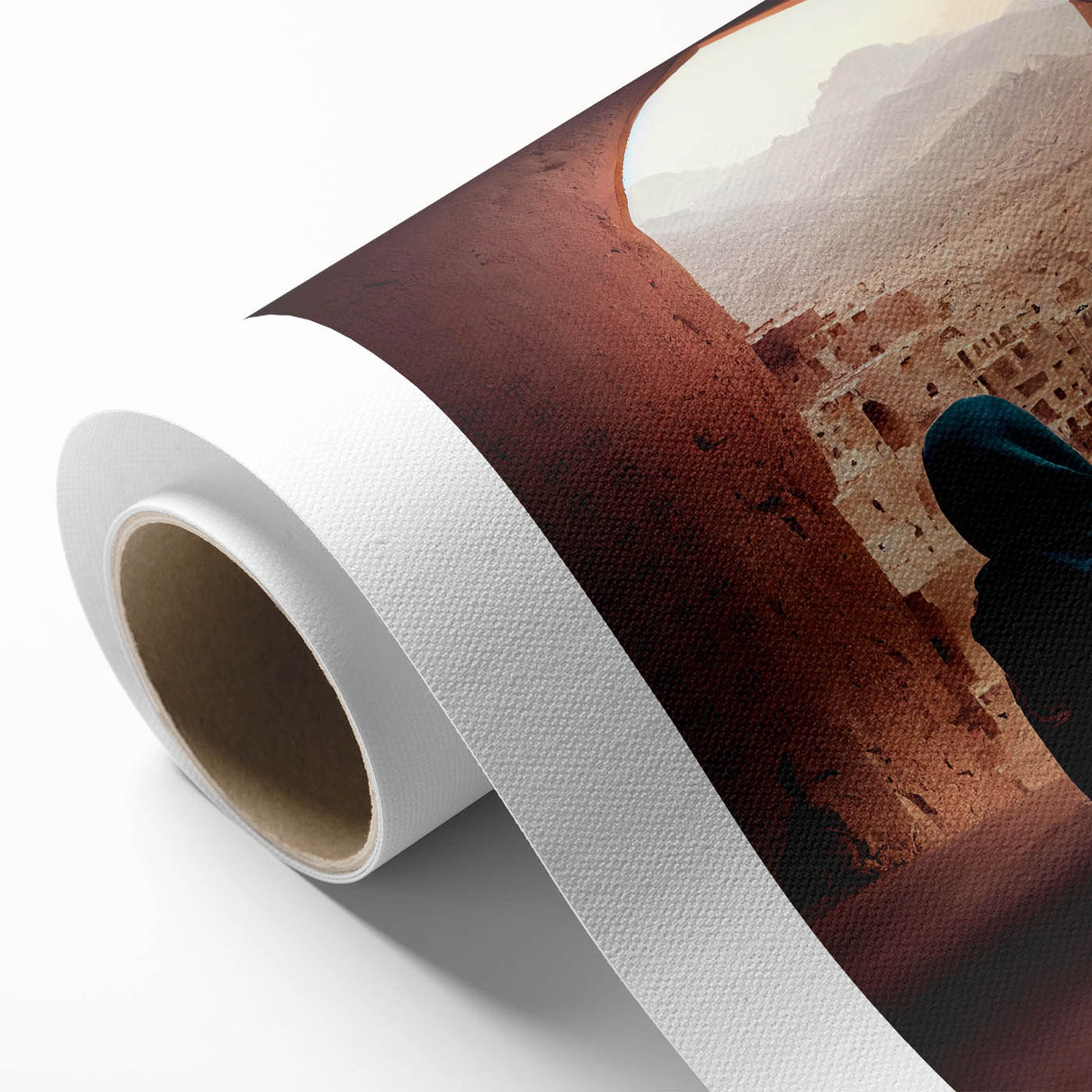 Art Deco style poster of an Afghan landscape in muted earth tones on rolled canvas, ideal for nursery wall art.