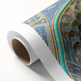 Art Deco-style poster of a Middle Eastern landscape in muted earth tones on rolled canvas.
