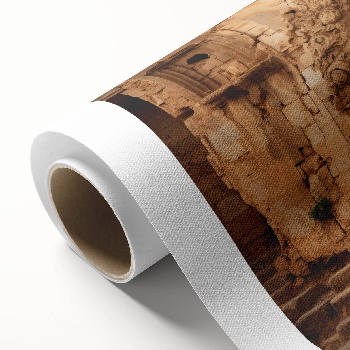 Art deco poster of a Middle Eastern landscape in muted earth tones on rolled canvas, ideal for nursery wall art.