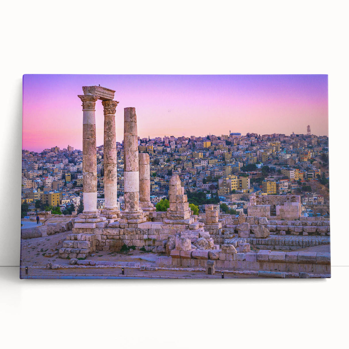Black and white photograph of Jordanian landscape on stretched canvas, suitable as large kitchen or bedroom wall art.