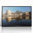 Large abstract wall art depicting a Middle Eastern desert scene in muted earth tones on a framed acrylic.