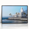 Large abstract wall art featuring a stylized Saudi Arabian landscape in muted earth tones on a framed acrylic print.