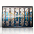 Large abstract wall art depicting the Abu Dhabi skyline in muted gray tones on a framed acrylic.