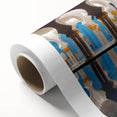 Art Deco poster of Abu Dhabi skyline in pastel shades on rolled canvas, ideal for nursery wall art.