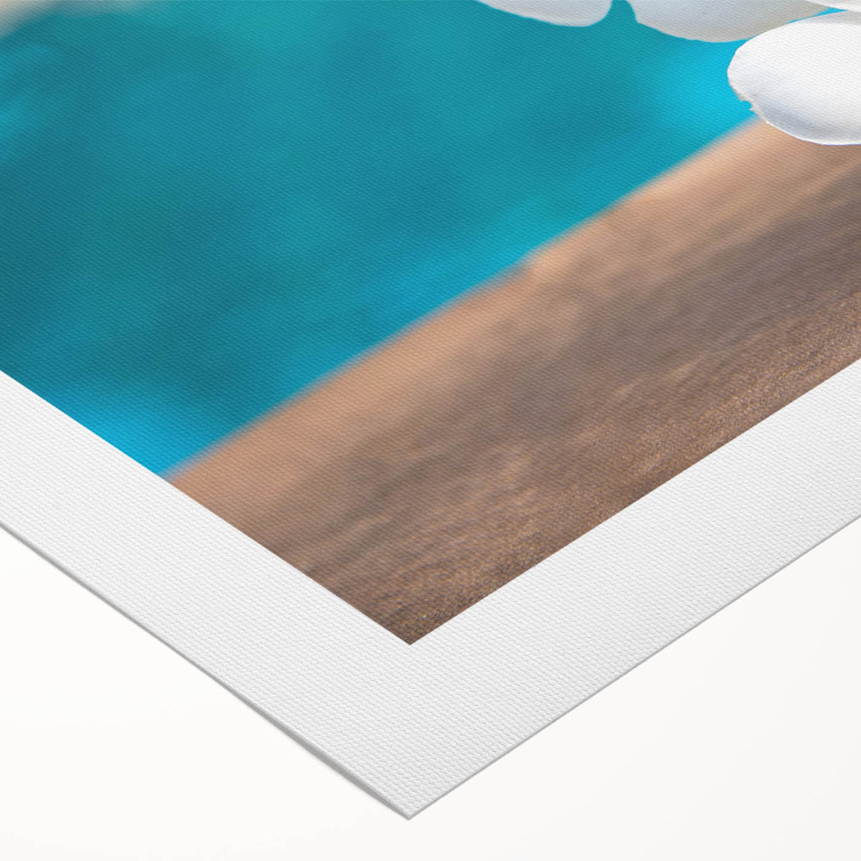 Art deco poster featuring an aerial view of Bora Bora with vibrant blue waters, on rolled canvas.