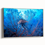 Landscape art painting of Oceania's scenery on a framed canvas, featuring colorful art with black accents.