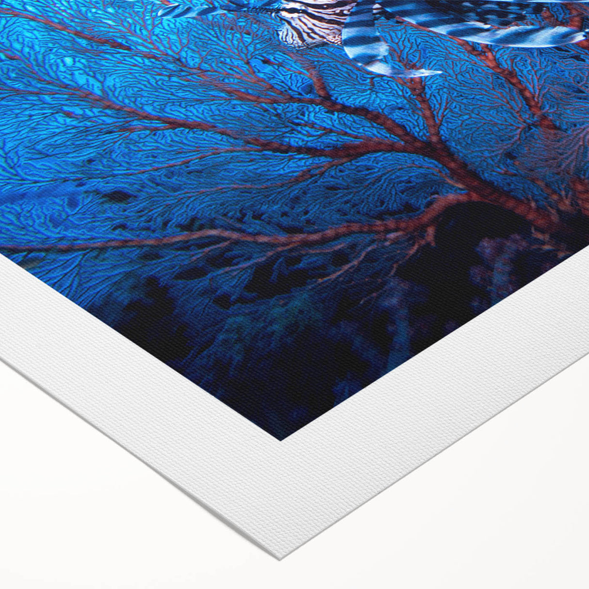 Art deco poster featuring an oceanic Micronesian scenery in muted blue tones on rolled canvas.