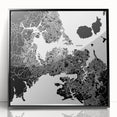 Large abstract wall art of Auckland skyline in muted gray and blue tones on a framed acrylic.