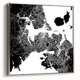 Framed canvas landscape art painting of Auckland with colorful and black vintage poster art style.
