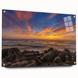 Acrylic print of a large abstract depiction of the New Zealand West Coast in muted blue and green tones.