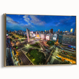 Framed canvas wall art featuring a vintage-style landscape painting of Buenos Aires in muted gold and black tones.