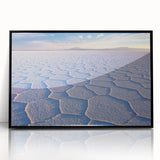 Large abstract wall art depicting a Bolivian landscape in muted earth tones on a framed acrylic.