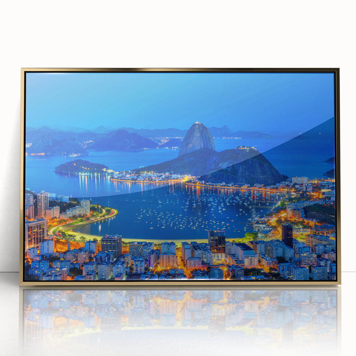 Framed acrylic print of a mid-century modernist Brazilian landscape in earthy tones, ideal for modern art wall decor.