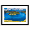 Extra large wall art featuring abstract art prints of a colorful, textured South American scenery on a black framed canvas.