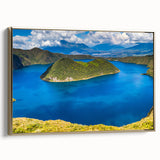 Framed canvas featuring a vintage-style landscape painting of Ecuadorian scenery in muted earth tones.