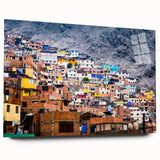 Acrylic print of a large abstract depiction of a South American scenery in earth tones.