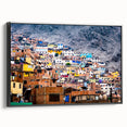 Black and white framed canvas of a Peruvian landscape, ideal for bedroom wall art.