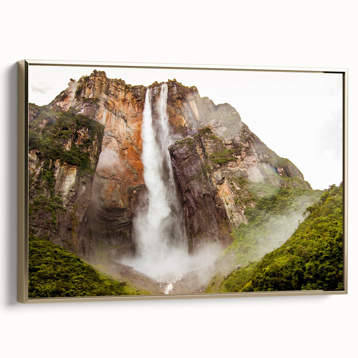 Framed canvas depicting a vintage-style landscape of a Venezuelan scenery, utilizing black and gold tones.