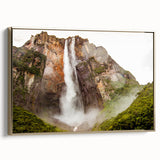 Framed canvas depicting a vintage-style landscape of a Venezuelan scenery, utilizing black and gold tones.