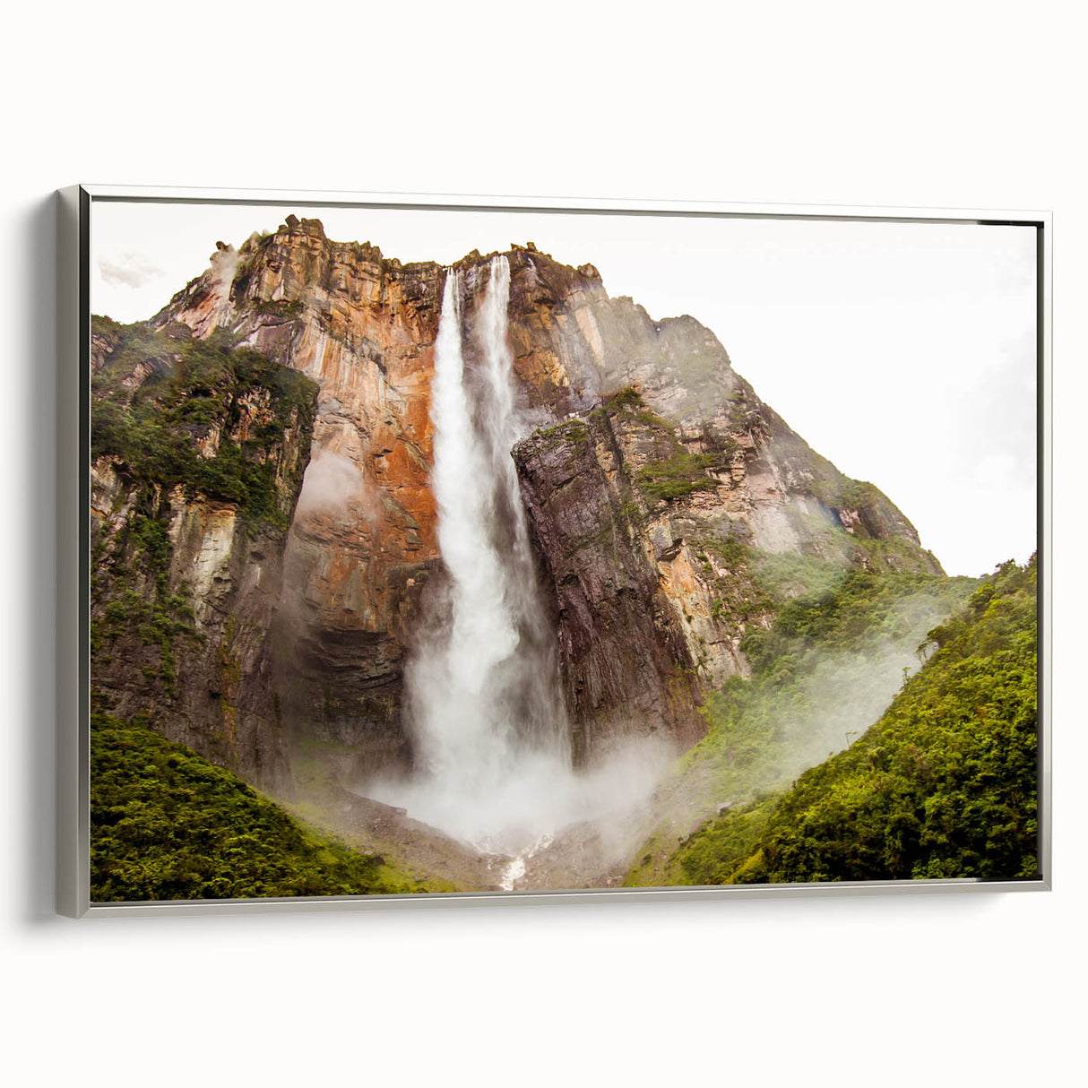 Framed canvas of a vintage-style Venezuelan landscape painting featuring vibrant colors and black accents.