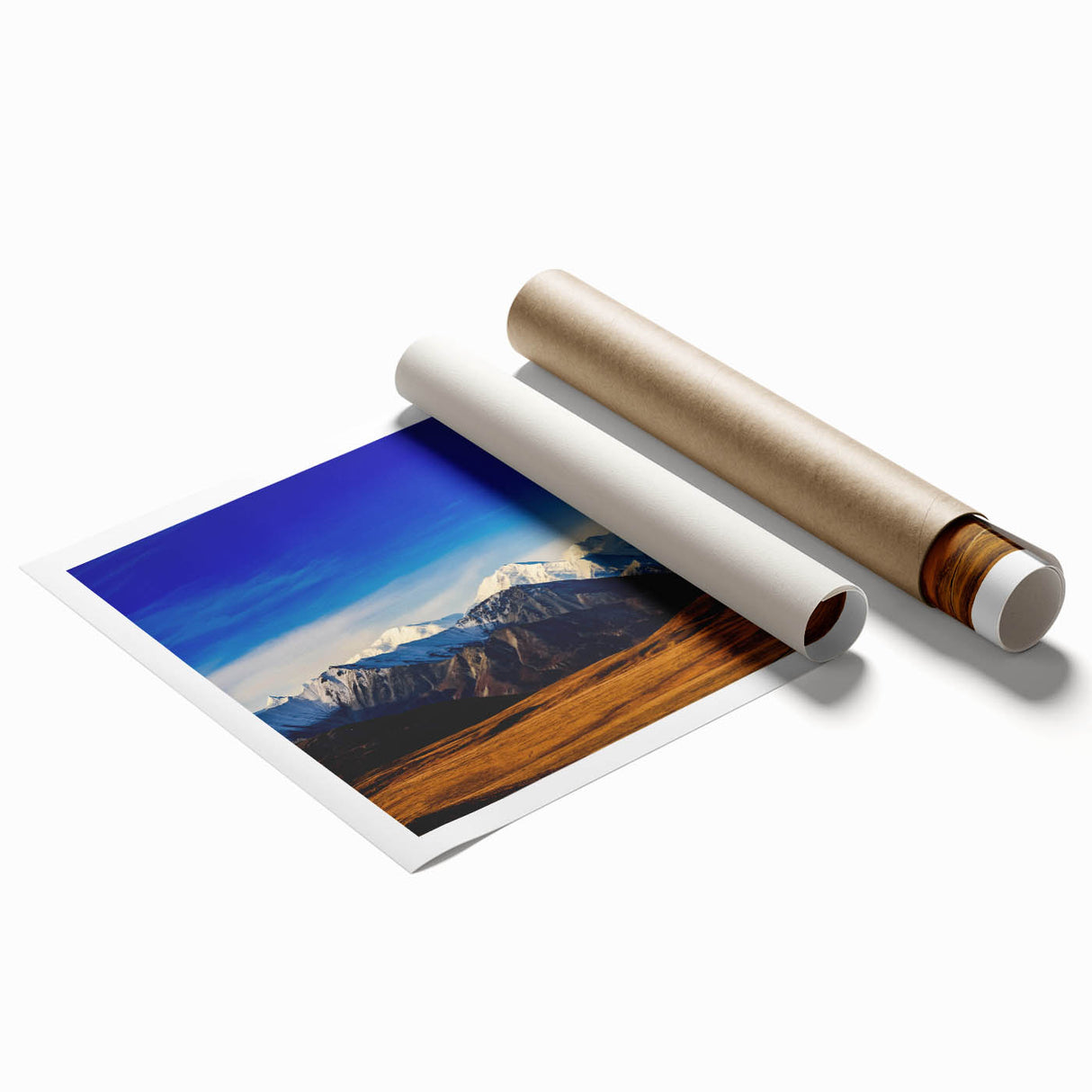 Extra large rolled print of Denali, Alaska with muted earth tones, ideal for classy bathroom wall art.